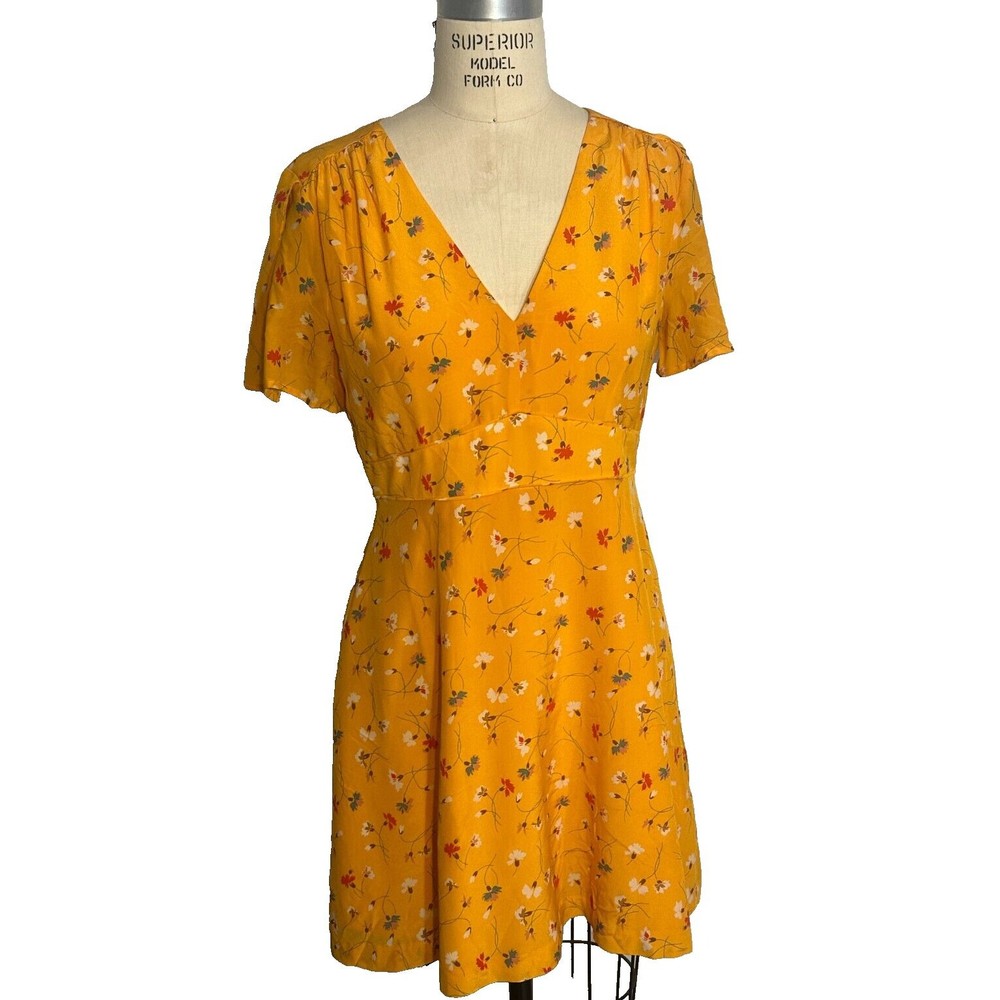 Madewell Silk Belladonna Dress in Painted Carnations Size 4 Mini Floral Yellow